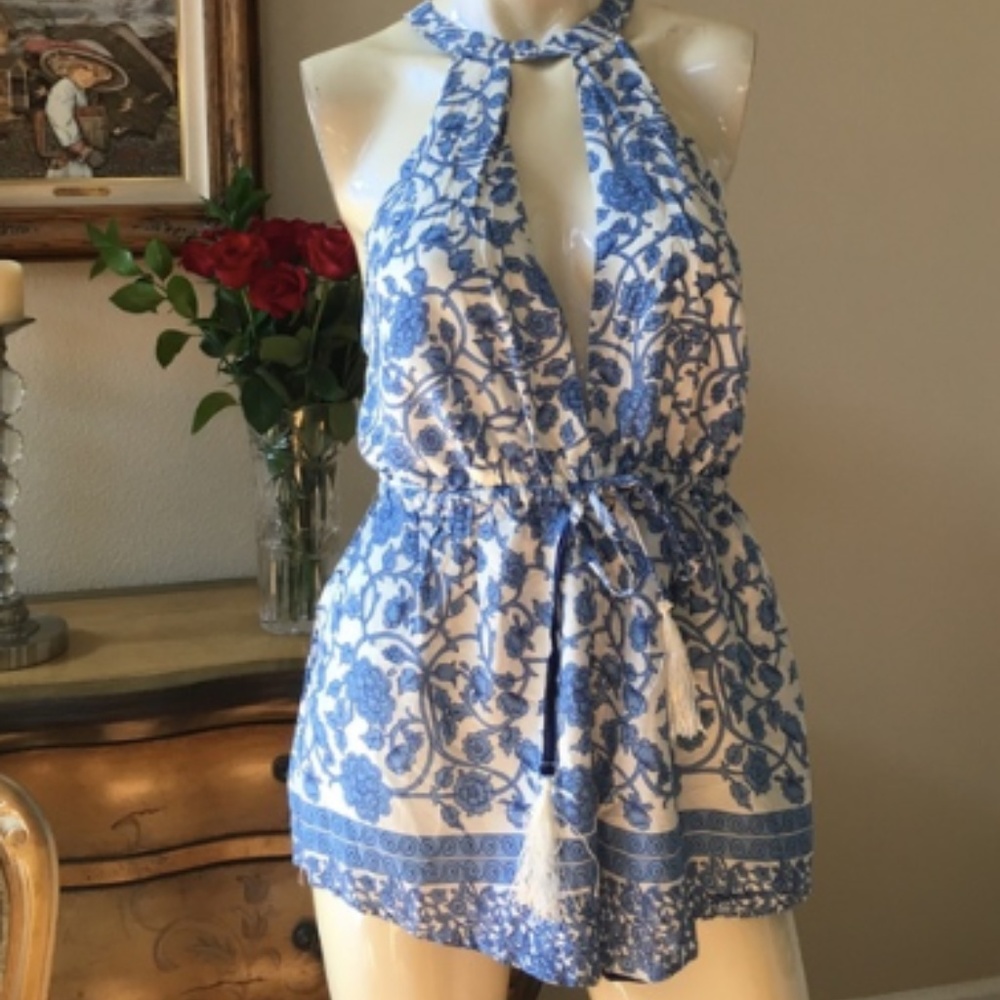 Angel Biba Blue and White Floral Romper